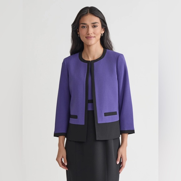 NWT Kasper Jacket Women's Size 14 Purple & Black Colorblock Open Front - Picture 14 of 14